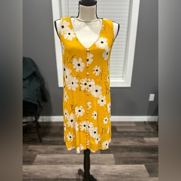 Madewell Button Front Midi Dress Ikat Floral Print Yellow sz XXS Flowy - Picture 2 of 6